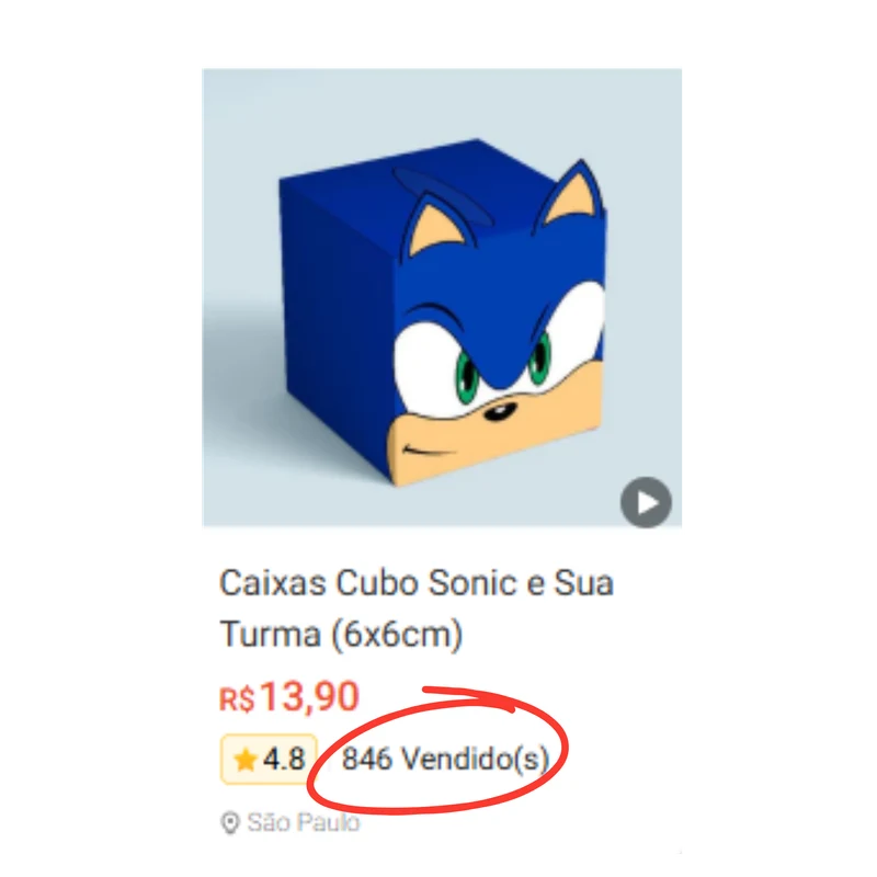 Print de anúncio real de Caixa Cubo em marketplace
