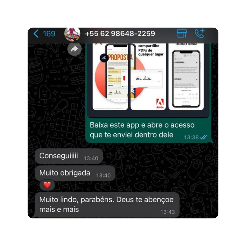 Print de conversa no WhatsApp: cliente agradecendo após receber acesso ao Pack Caixa Cubo
