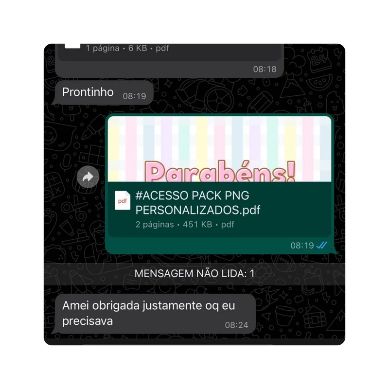 Print de conversa no WhatsApp: cliente agradecendo, dizendo que era justamente o que precisava